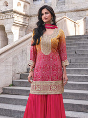 Embroidered Shimmer Kurti With Plazzo & Dupatta