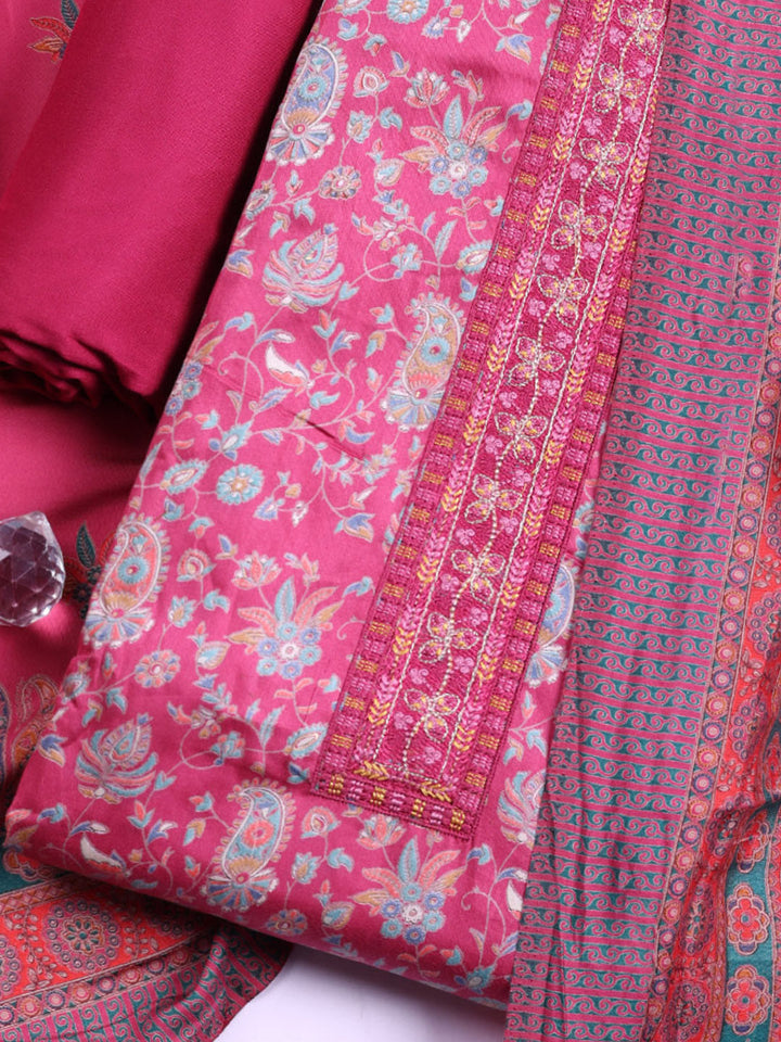 Printed Cotton Blend Unstitched Suit With Pant &amp; Dupatta
