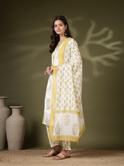 Printed Cotton Blend Kurta With Pant & Dupatta