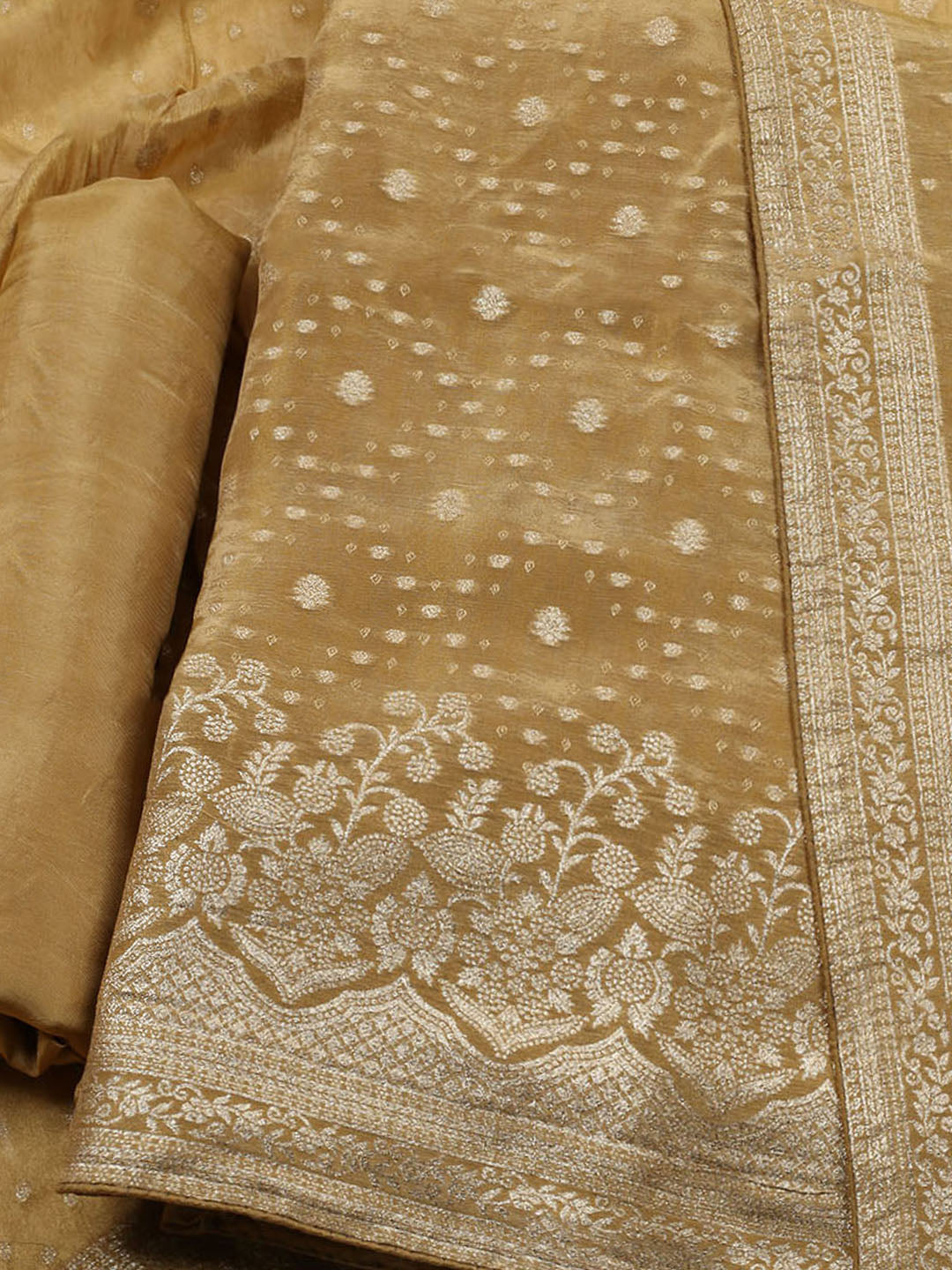 Embroidered Art Silk Unstitched Suit Piece With Dupatta