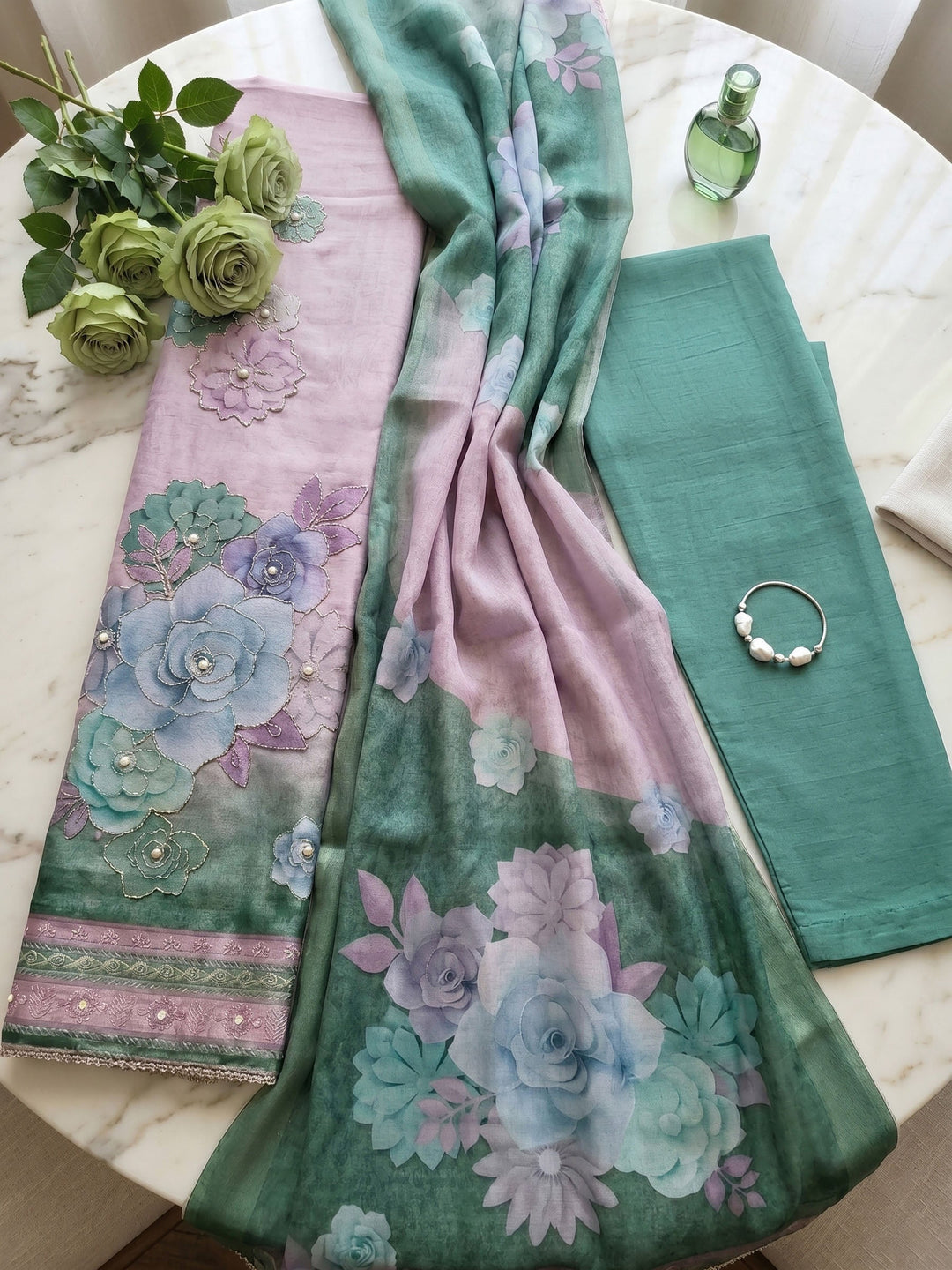 Printed Chanderi Unstitched Suit With Dupatta