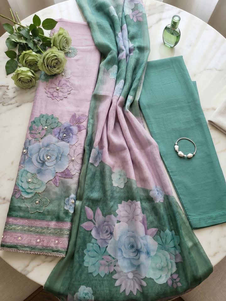 Printed Chanderi Unstitched Suit With Dupatta