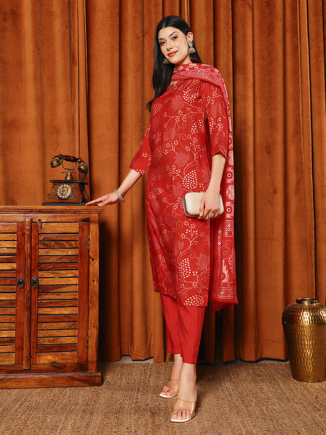 Printed Muslin Kurta With Pants & Dupatta