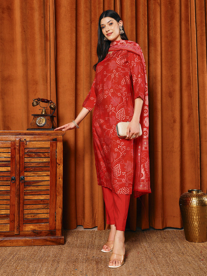 Printed Muslin Kurta With Pants &amp; Dupatta
