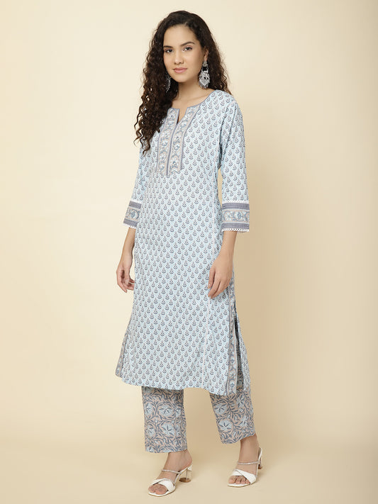 Tropical Printed Cotton Kurta With Pants