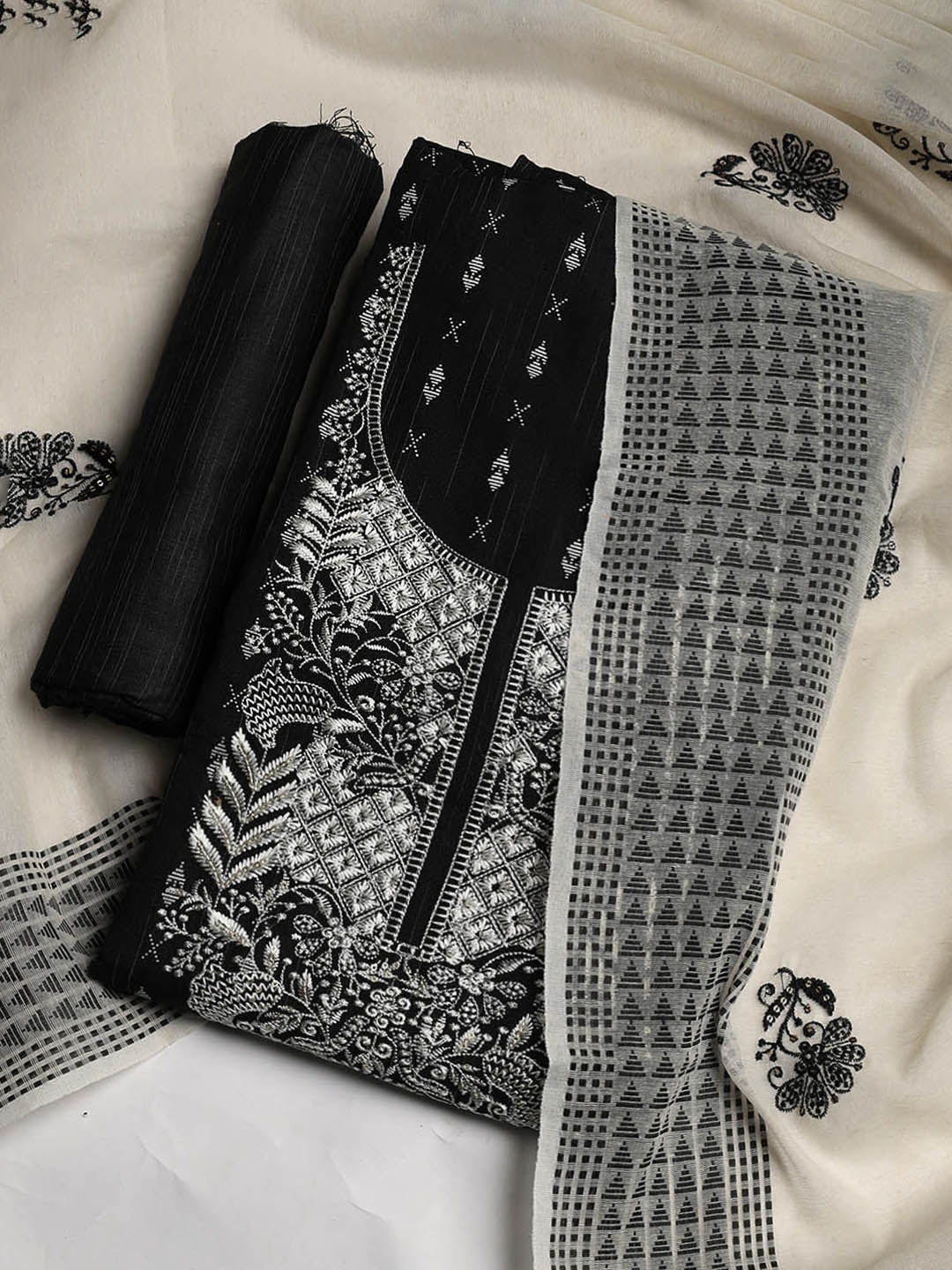 Embroidered Cotton Blend Unstitched Suit With Dupatta