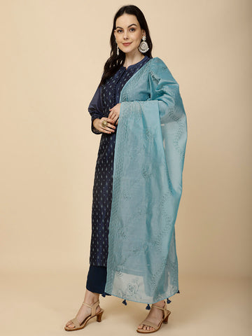 Resham Booti Chanderi Suit Set With Dupatta