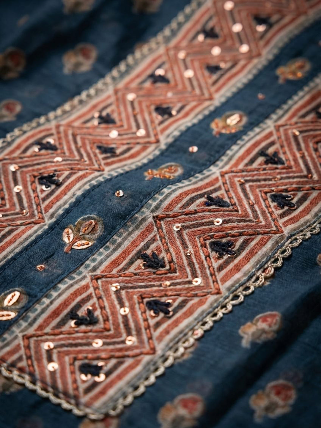 Printed Chanderi Unstitched Suit With Pant &amp; Dupatta