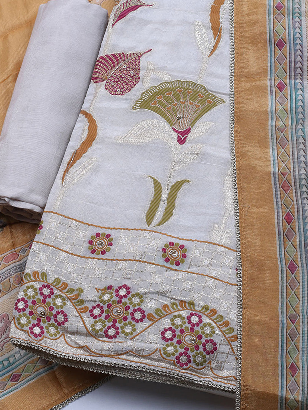 Woven Tissue  Unstitched Suit With Dupatta