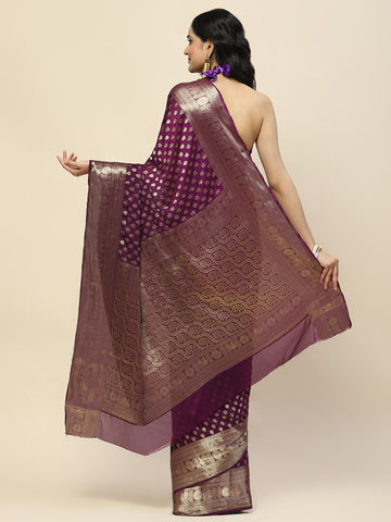 Zari Border Booti Woven Crepe Saree