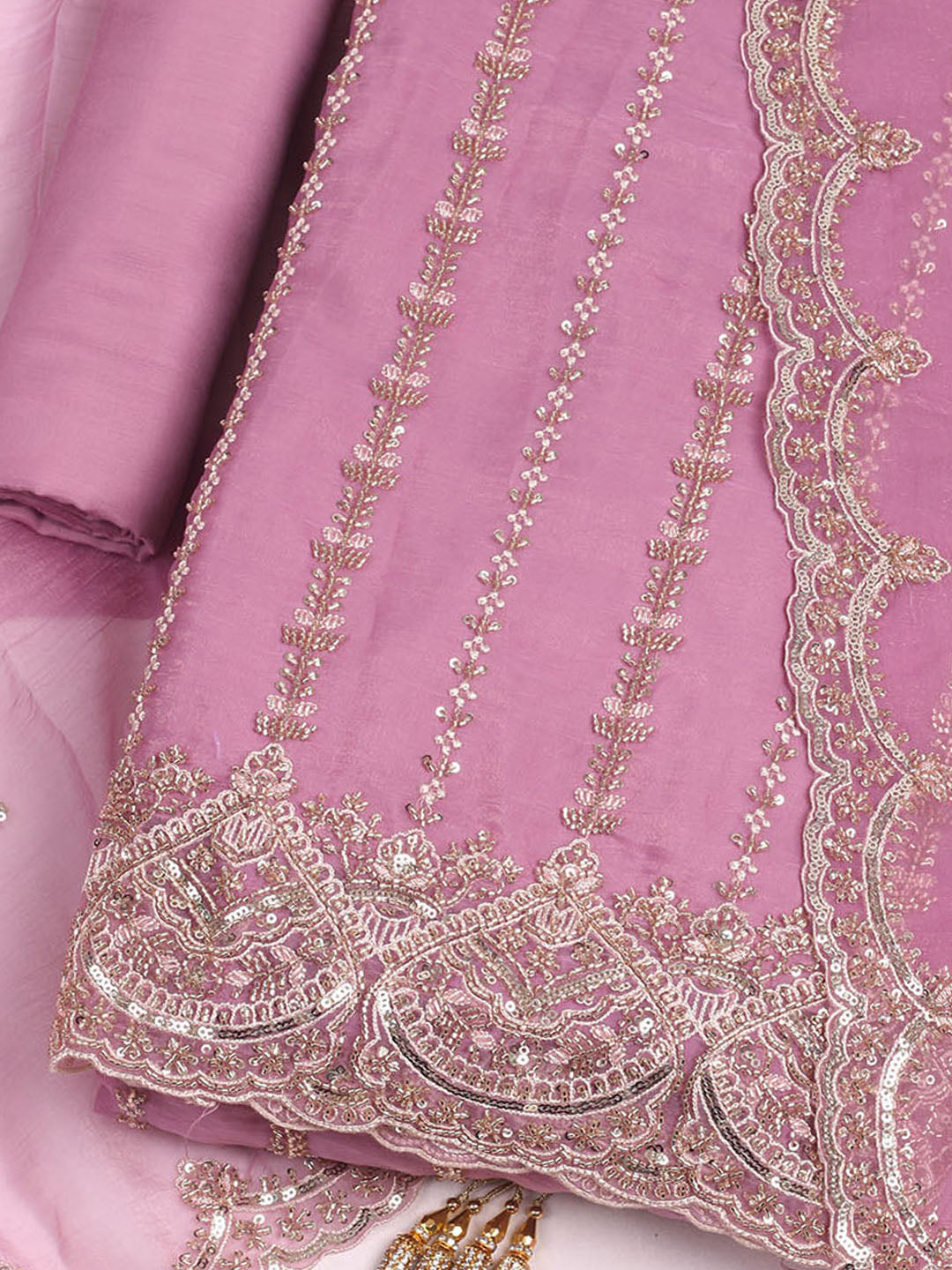 Embelished Organza Unstitched Suit With Dupatta