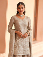 Embroidered Tora Silk Kurti With Gharara & Dupatta