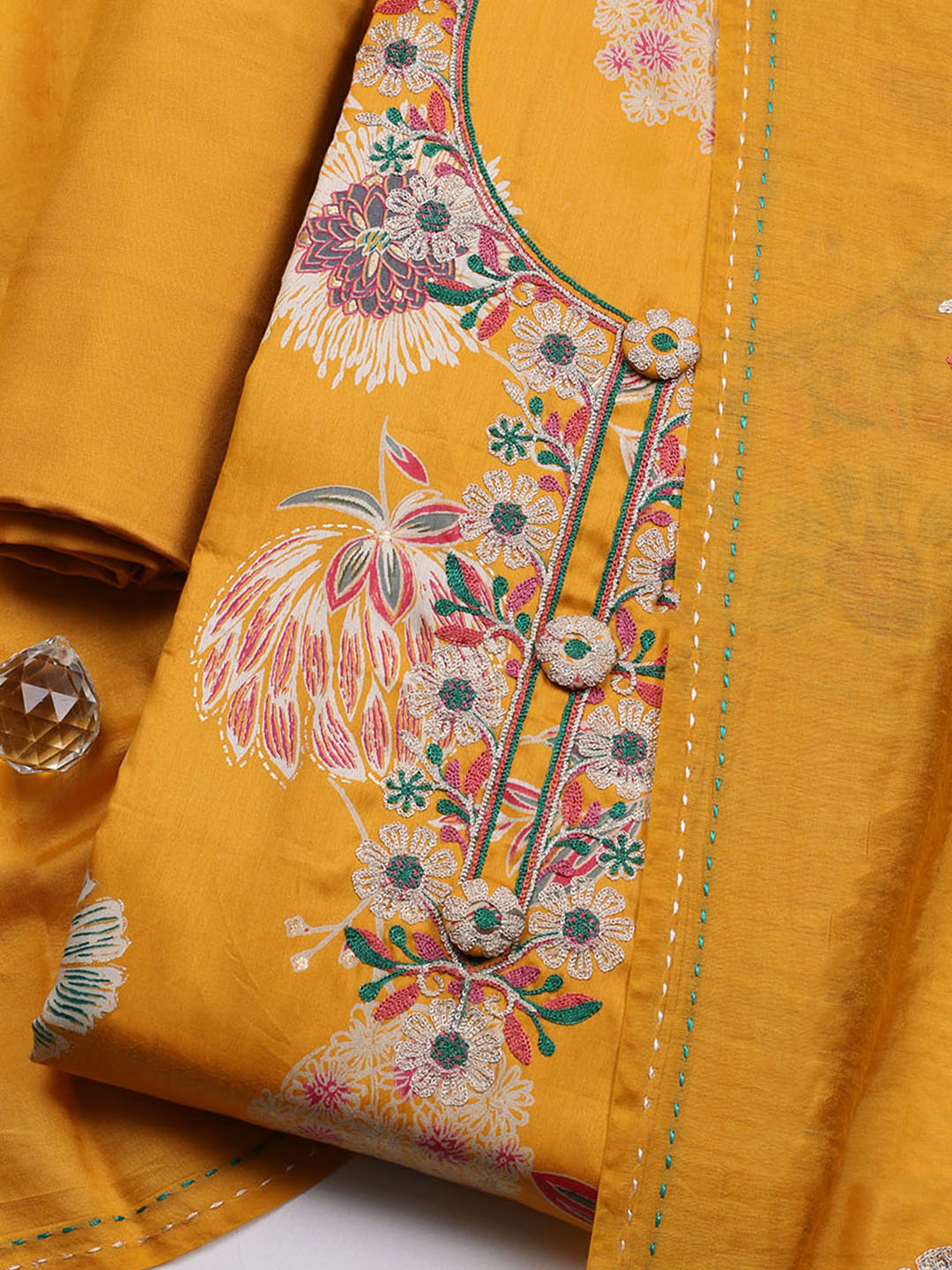 Embroidered Cotton Blend Unstitched Suit With Pant &amp; Dupatta
