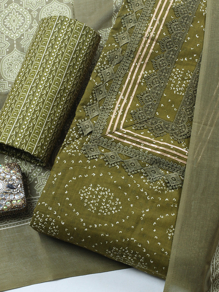 Printed Cotton Blend Unstitched Suit With Pant &amp; Dupatta