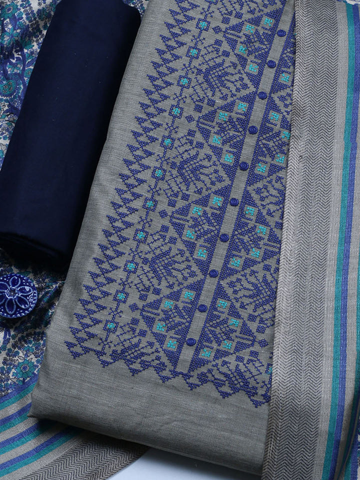 Embroidered Cotton Blend Unstitched Suit With Pant &amp; Dupatta