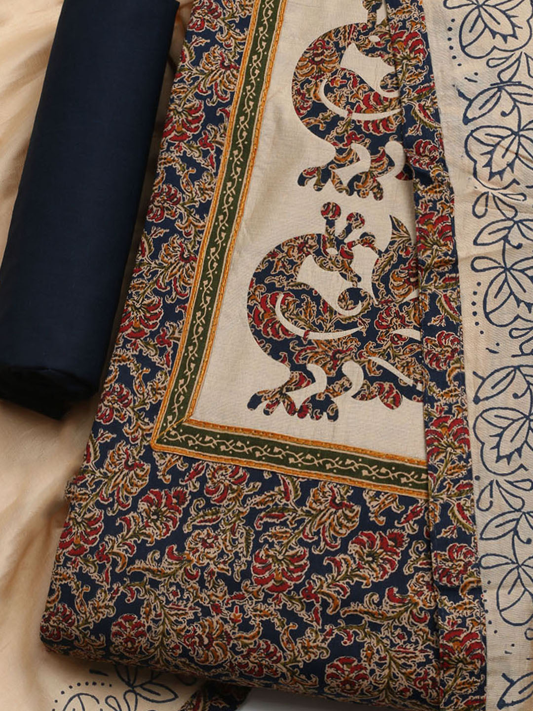 Printed Cotton Blend Unstitched Kurta With Pant &amp; Dupatta
