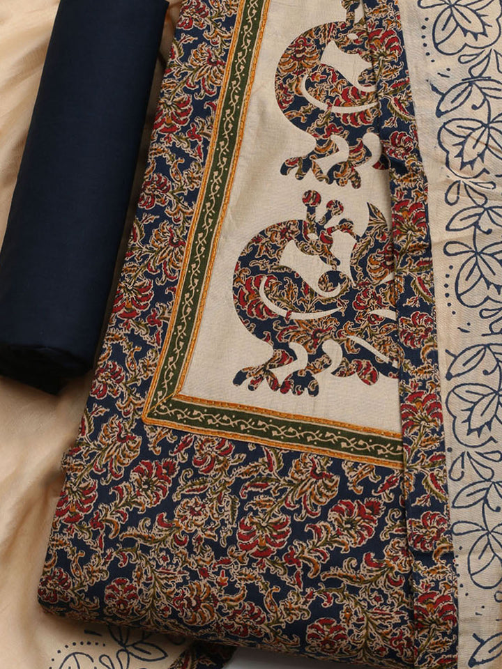 Printed Cotton Blend Unstitched Kurta With Pant &amp; Dupatta