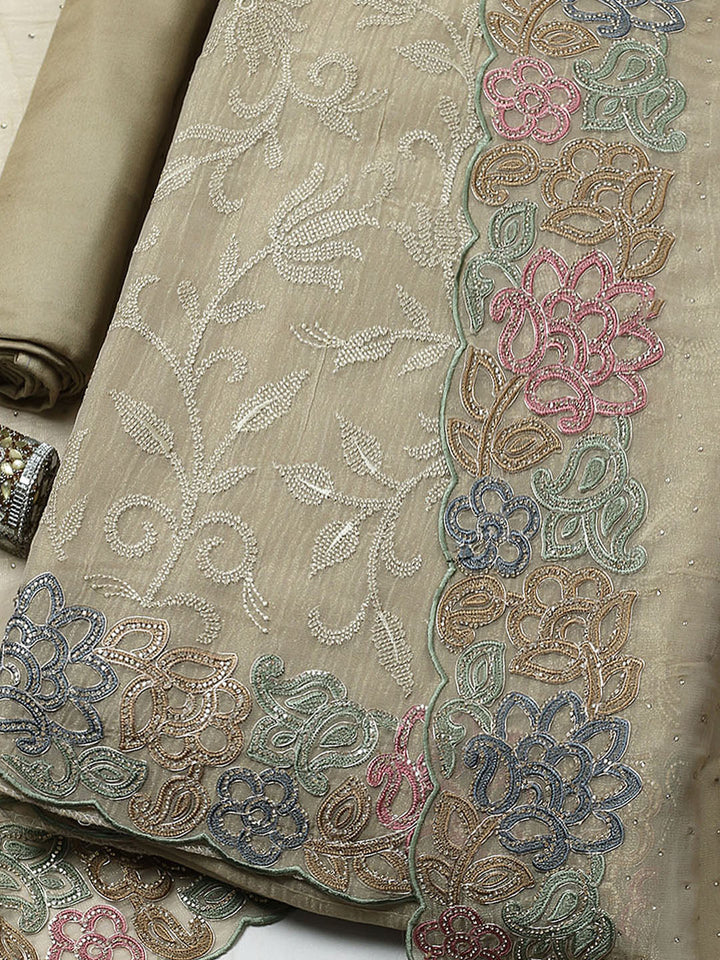 Embroidered Tissue Unstitched Suit With Pant &amp; Dupatta