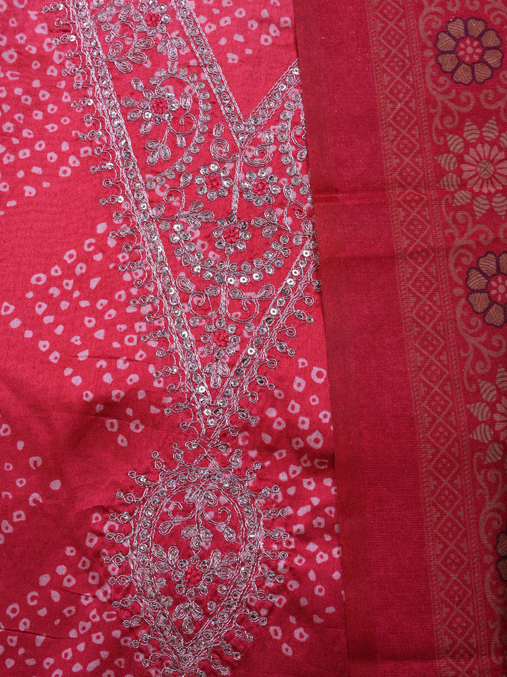 Embroidered Cotton Unstitched Suit With Pant &amp; Dupatta