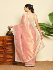 Embroidered Tissue Pink Saree