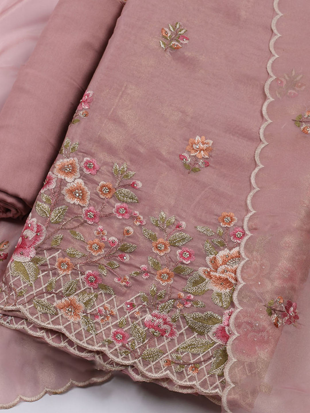 Embroidered Organza Unstitched Suit With Dupatta