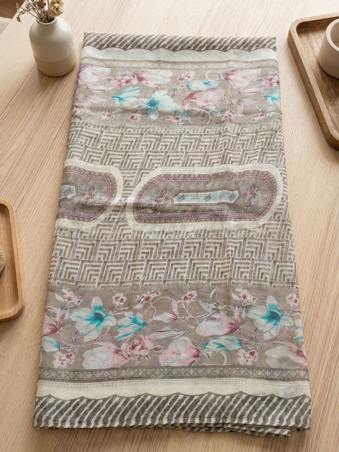 Embroidered Cotton Blend Unstitched Suit With Pant &amp; Dupatta