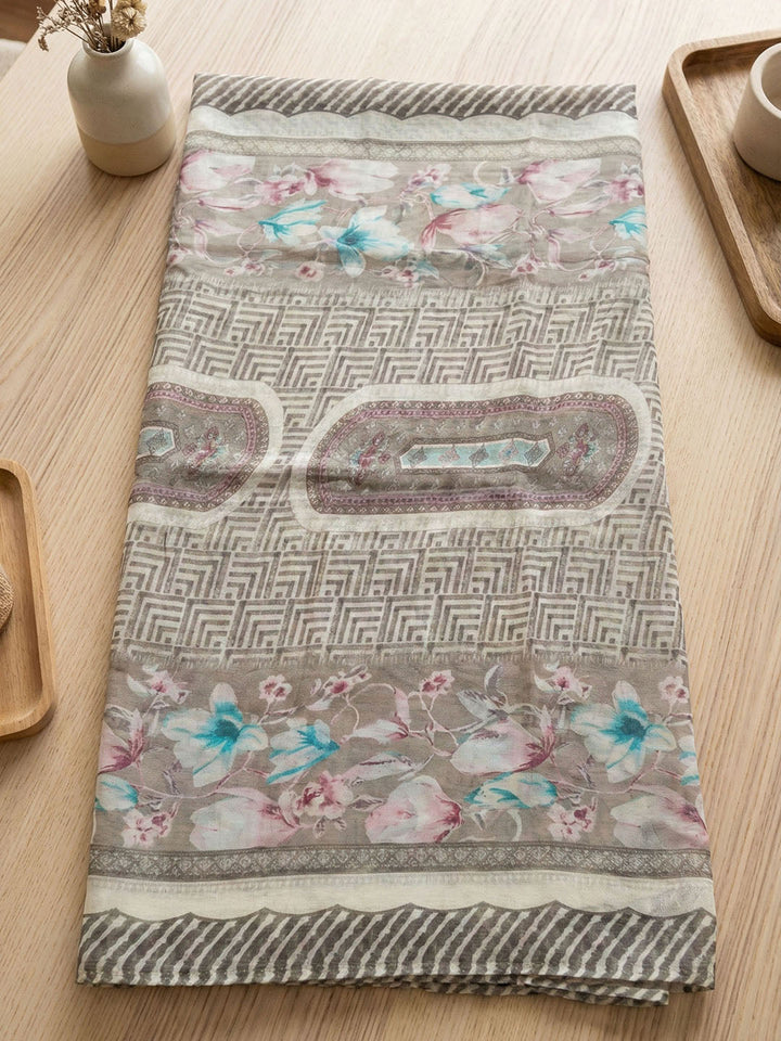 Embroidered Cotton Blend Unstitched Suit With Pant &amp; Dupatta