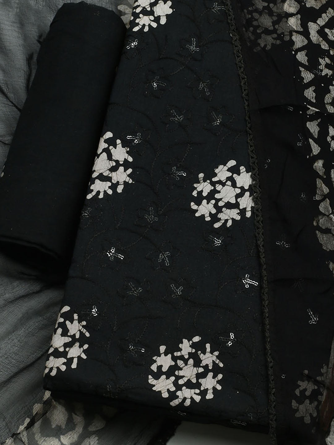 Printed Cotton Blend Unstitched Kurta With Pant &amp; Dupatta