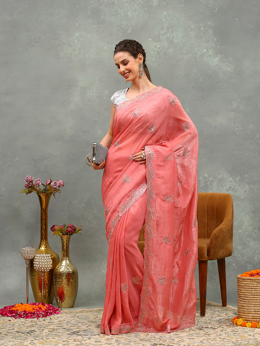Embroidered Chiffon Saree
