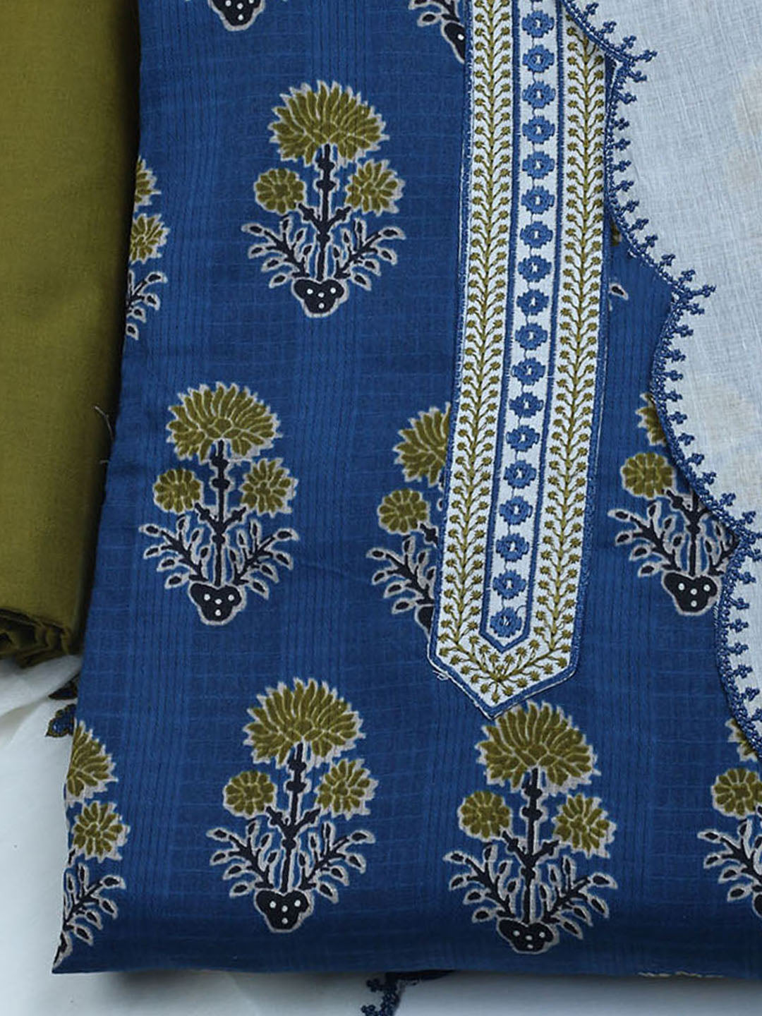 Neck Embroidered Cotton Blend Unstitched Suit With Dupatta