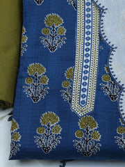 Neck Embroidered Cotton Blend Unstitched Suit With Dupatta