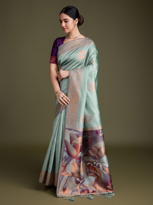 Zari Border Booti Art Silk Woven Saree