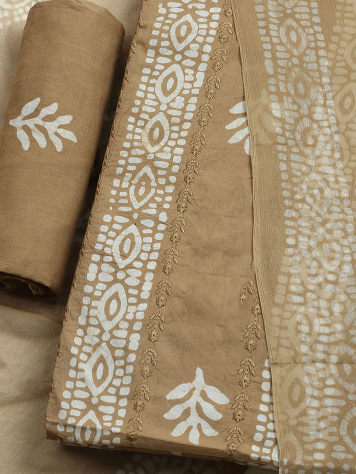 Printed Cotton Blend Unstitched Kurta With Pant &amp; Dupatta