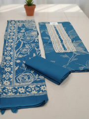 Printed Cotton Blend Unstitched Suit With Pant & Dupatta