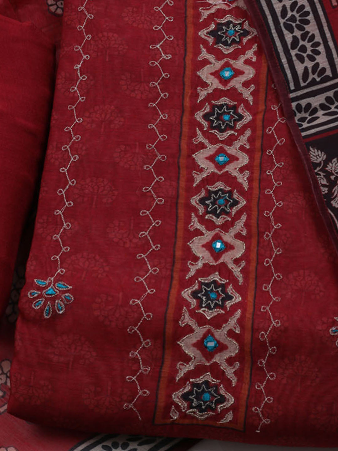 Printed Cotton Blend Unstitched Suit With Dupatta