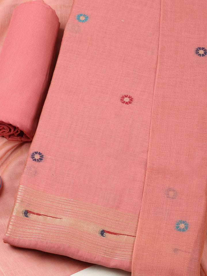 Embroidered Chanderi Unstitched Suit With Pant &amp; Dupatta