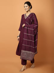 Plain Muslin Kurta With Pants & Dupatta