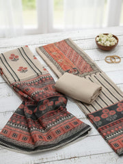 Embroidered Chanderi Unstitched Suit With Pant & Dupatta