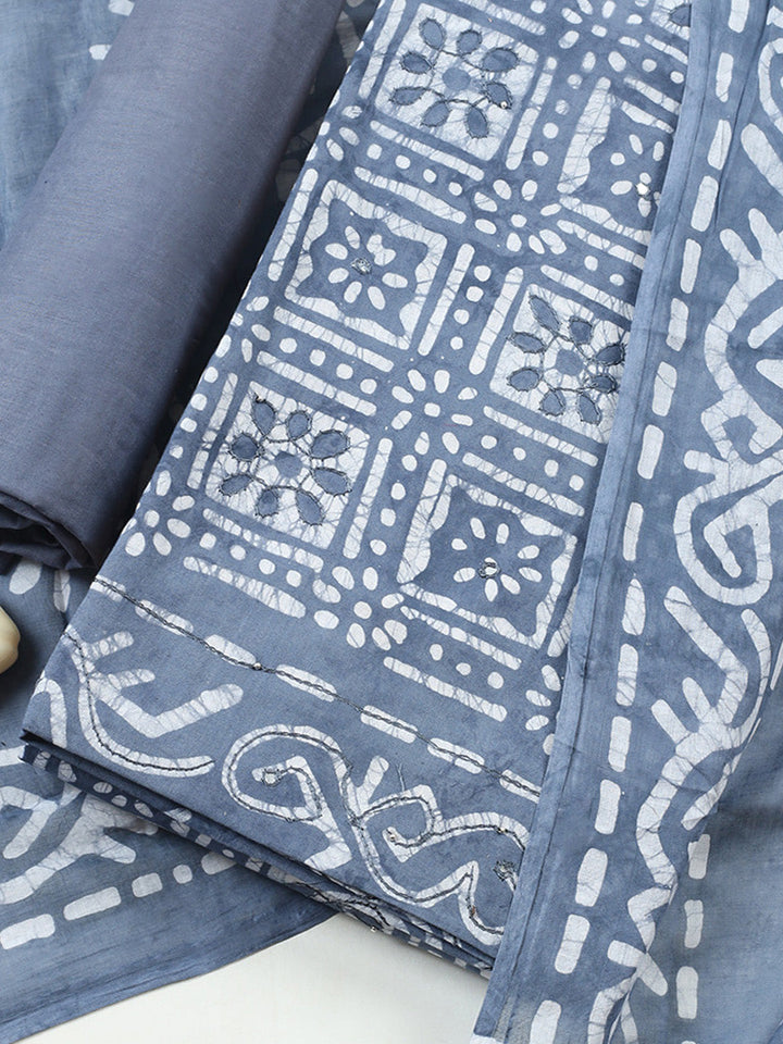 Embroidered Cotton Blend Unstitched Suit With Pant &amp; Dupatta
