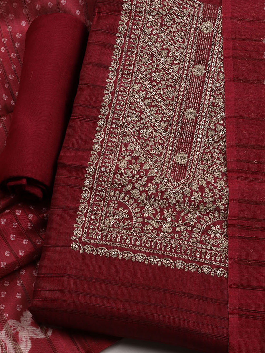 Embroidered Tussar Unstitched Suit With Dupatta