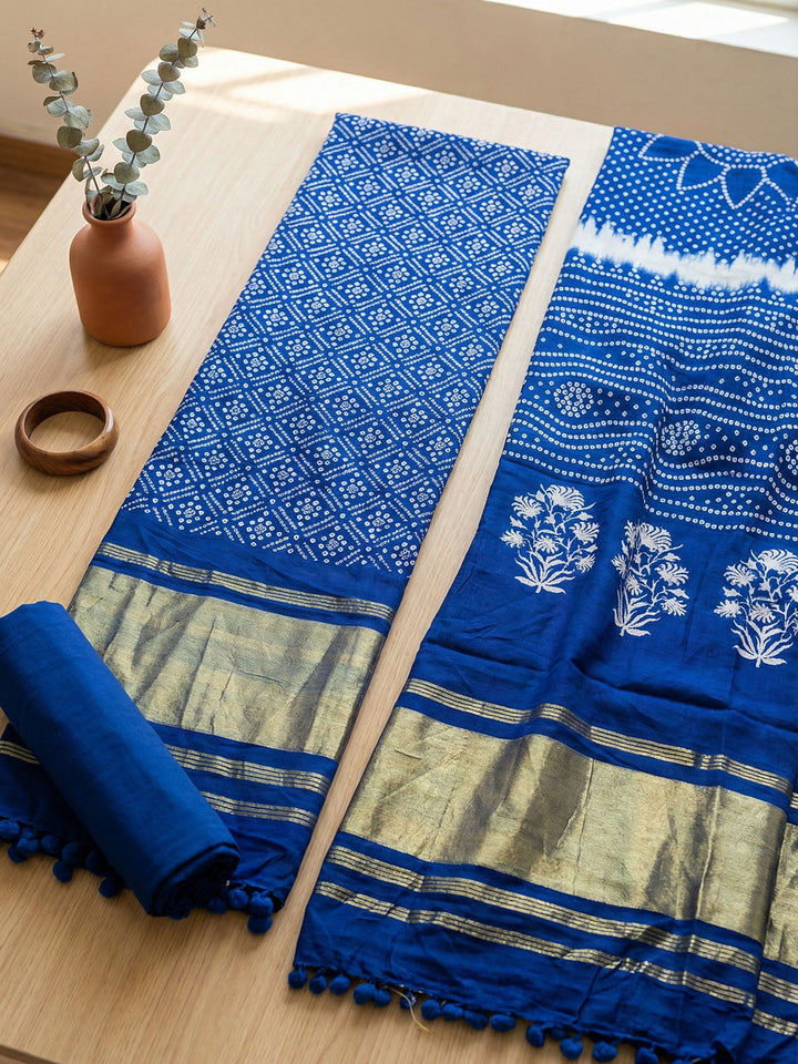 Digital Printed Cotton Blend Unstitched Suit With Pant &amp; Dupatta