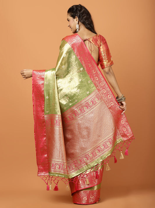 Plain Zari Border Banarasi Woven Saree