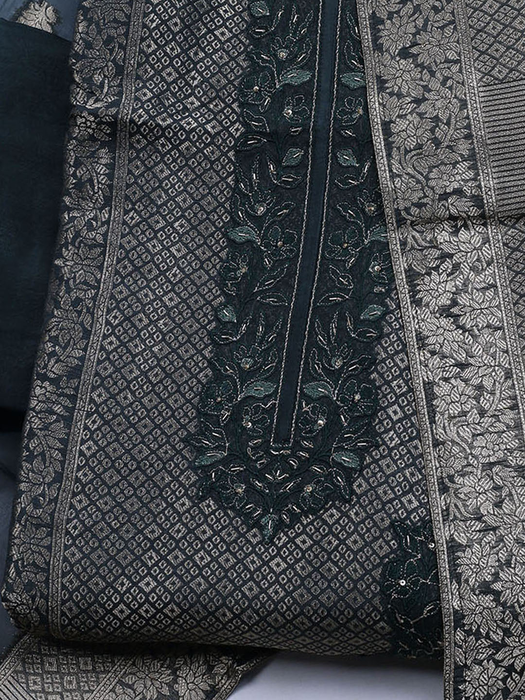 Embroidered Art Silk Unstitched Suit With Dupatta