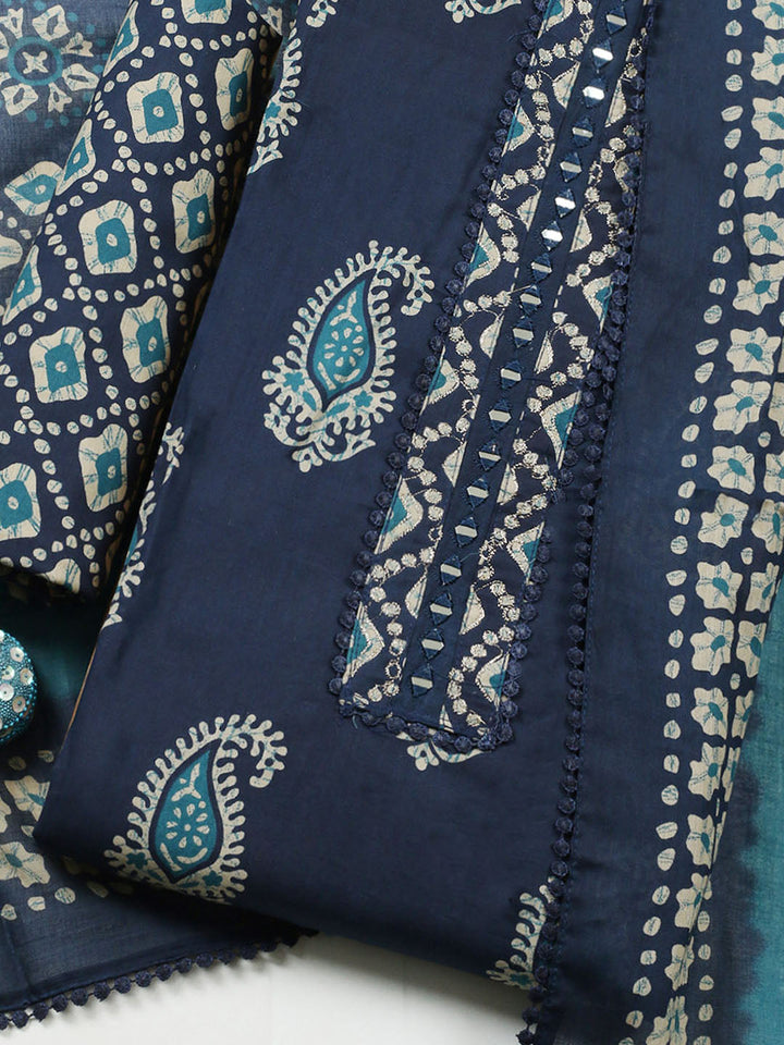 Embroidered Cotton Blend Unstitched Suit With Pant Dupatta