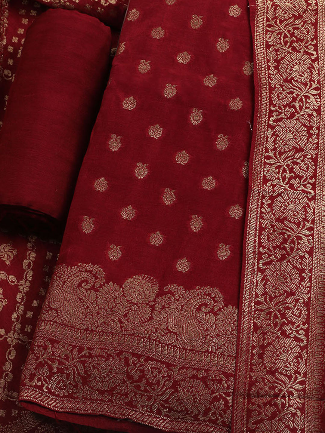 Woven Design Chanderi Unstitched Suit With Dupatta