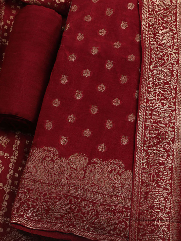 Woven Design Chanderi Unstitched Suit With Dupatta