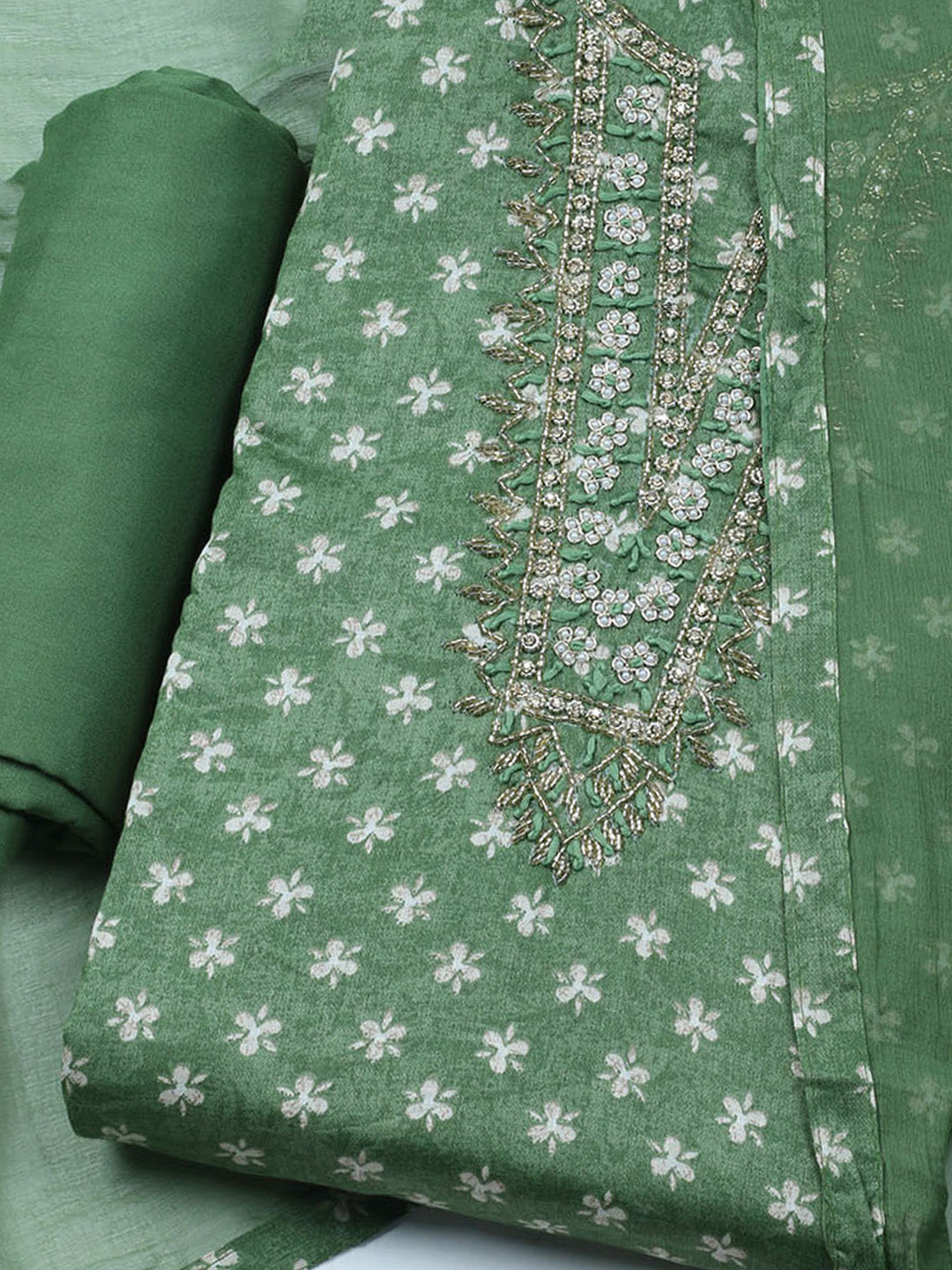 Embroidered Cotton Blend Unstitched Suit With Dupatta