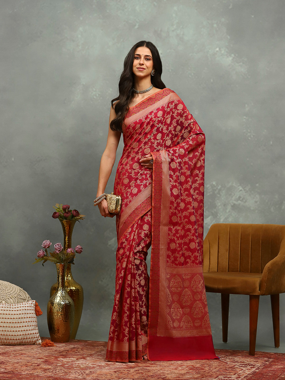 Resham Embroidered Cotton Blend Woven Saree