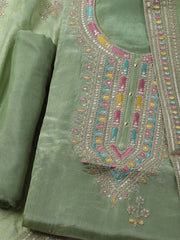Embroidered Organza Unstitched Kurta With Pant & Dupatta