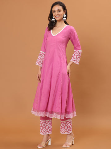 Plain Cotton Anarkali Kurta With Pants